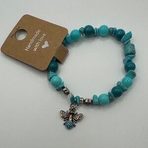 Handmade Turquoise Beaded Bracelet with Bee Charm